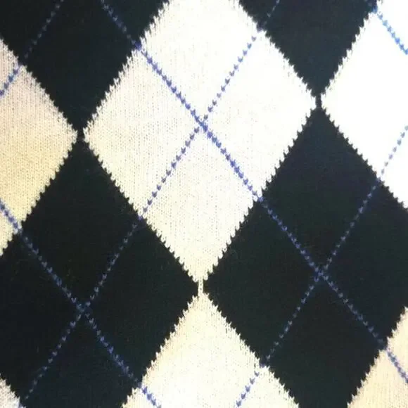 Peter Millar 100% Pure Cashmere Black/White Argyle Long Sleeve Men's Sweater